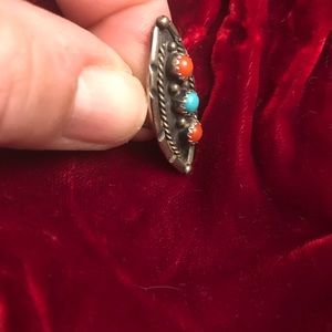 Coral and turquoise silver ring